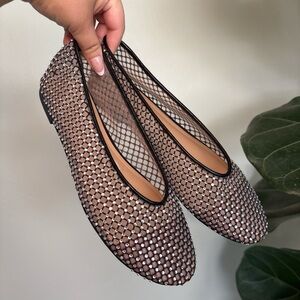 Embellished Black Mesh Ballet Flats